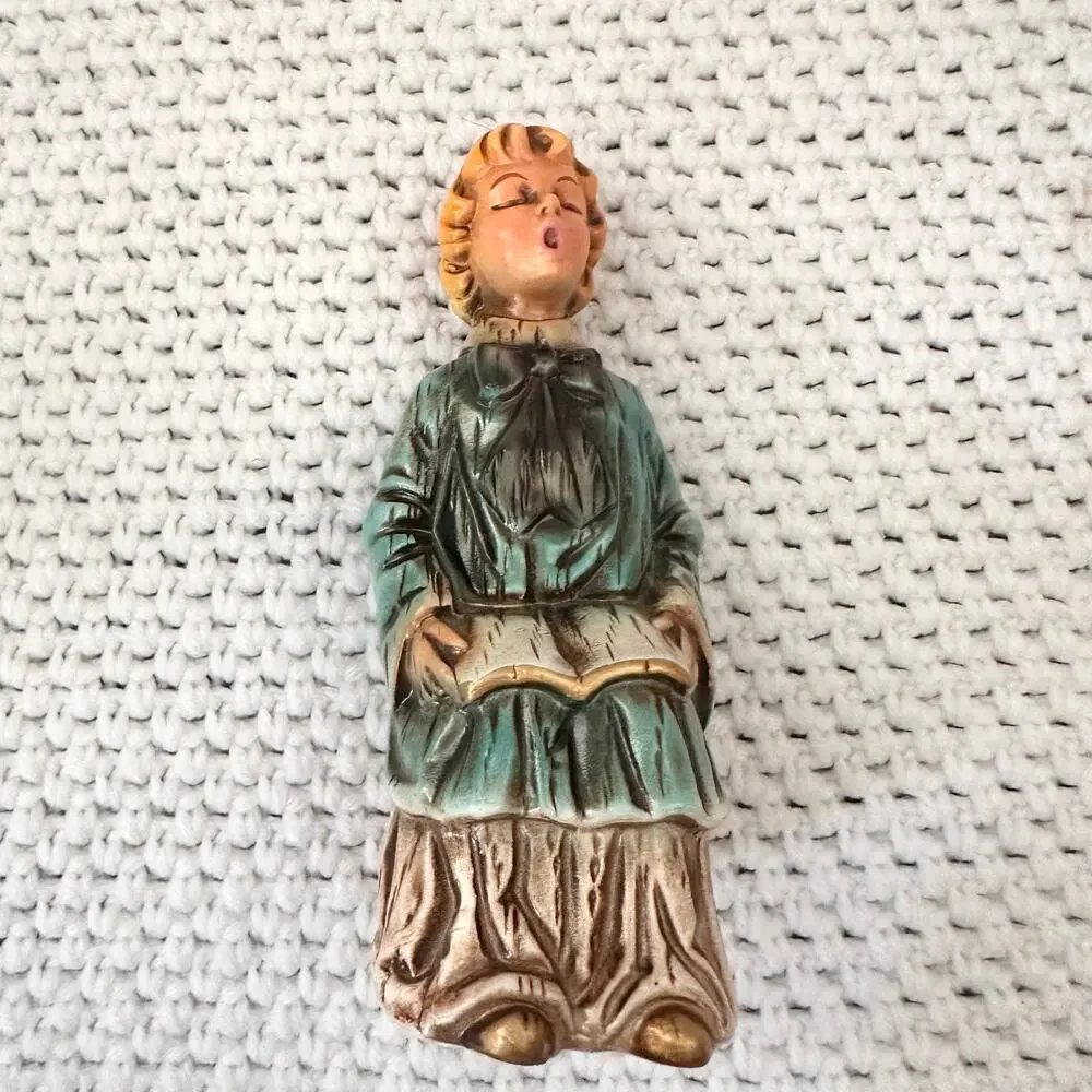 Vintage Japan Chalkware Set 3 MCM Choir Altar Carolers Figures Holiday Christmas